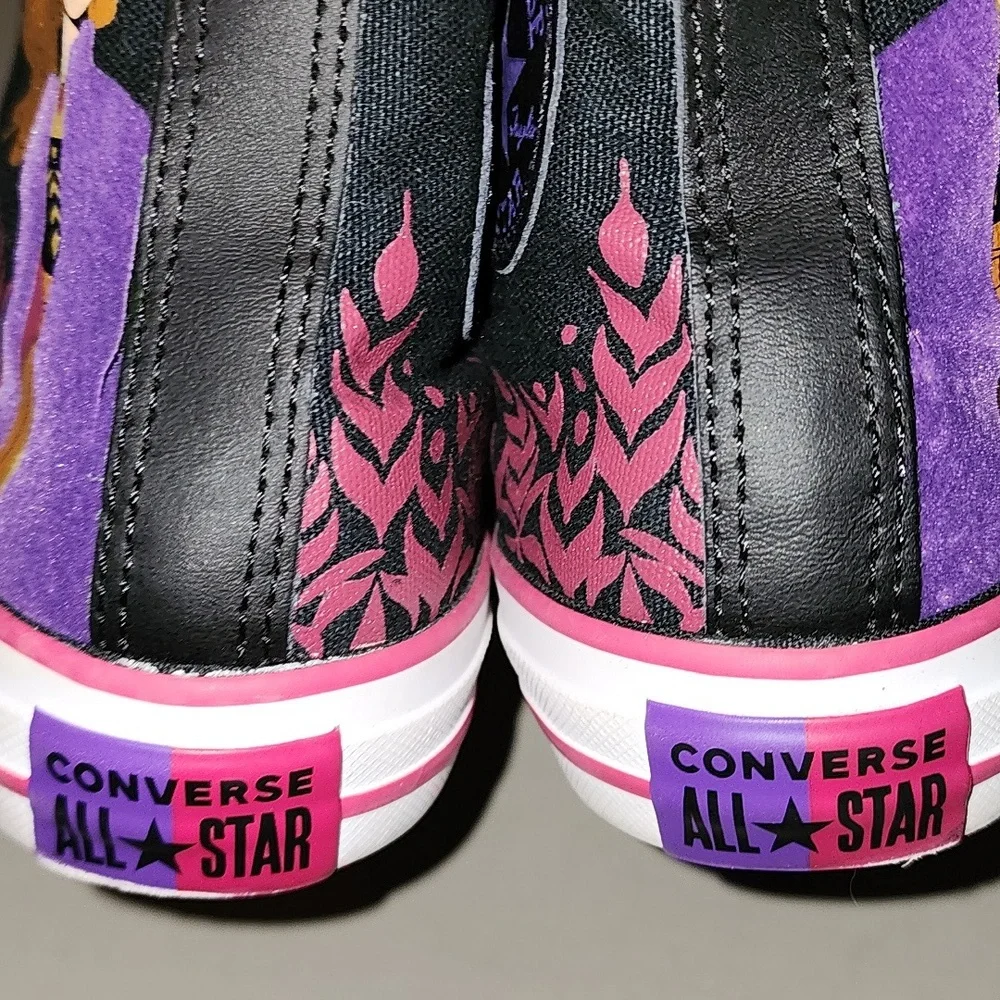 Converse Black and Purple High-Top Sneakers with Character Design